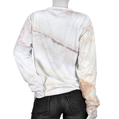 Pink White Grey Marble Print Women's Crewneck Sweatshirt GearFrost