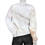 Pink White Grey Marble Print Women's Crewneck Sweatshirt GearFrost
