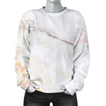 Pink White Grey Marble Print Women's Crewneck Sweatshirt GearFrost