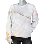 Pink White Grey Marble Print Women's Crewneck Sweatshirt GearFrost