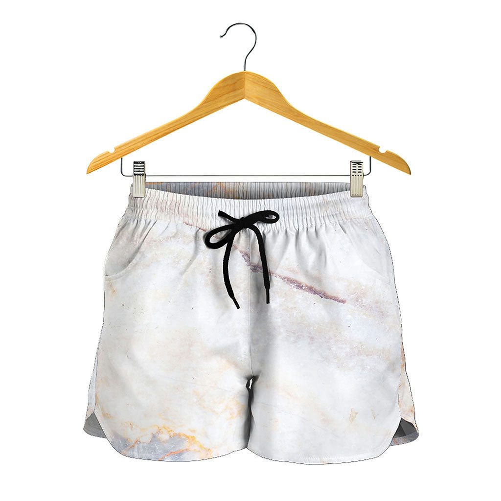 Pink White Grey Marble Print Women's Shorts