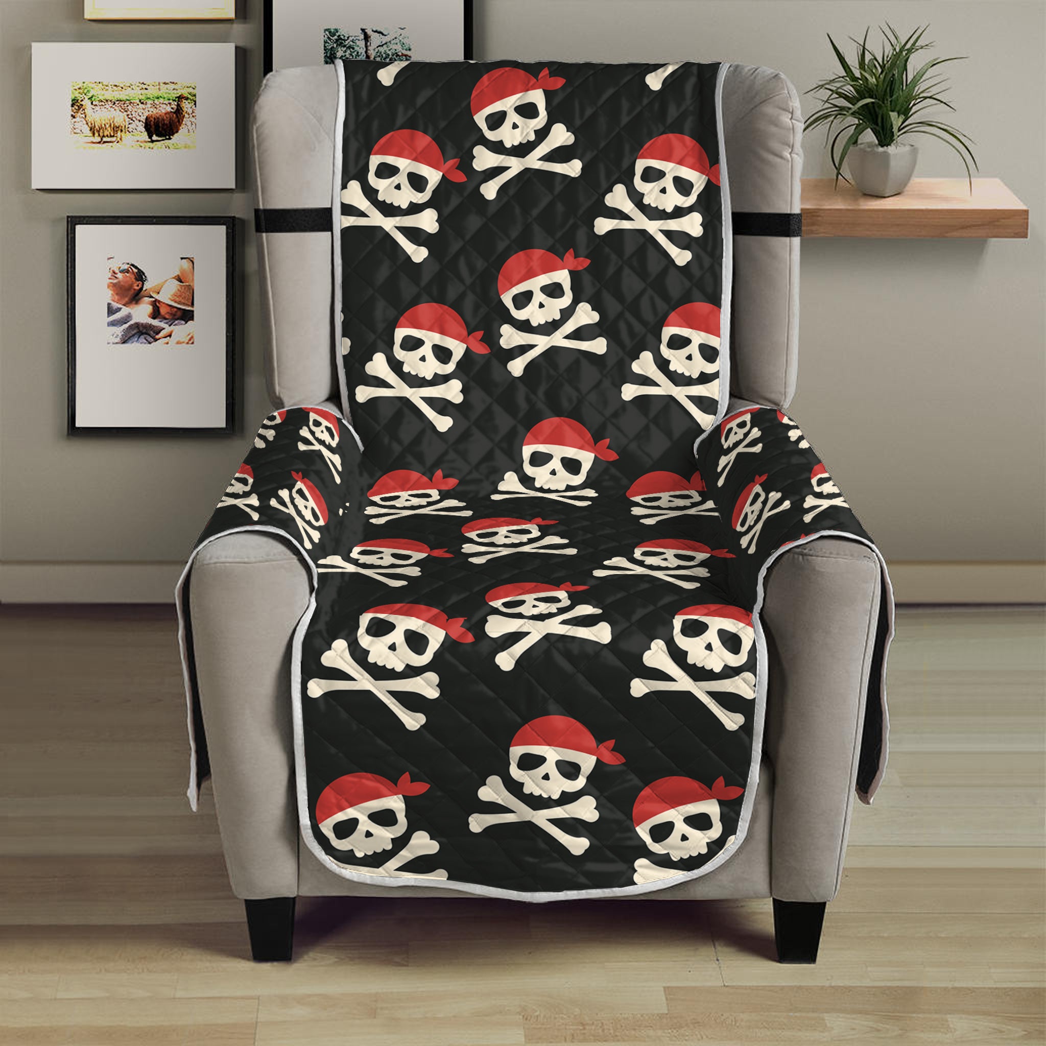 Pirate Skull Crossbones Pattern Print Armchair Protector