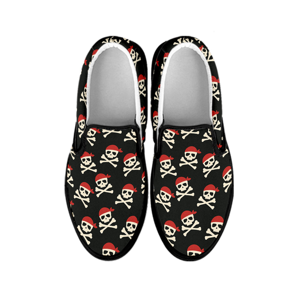 Pirate Skull Crossbones Pattern Print Black Slip On Shoes