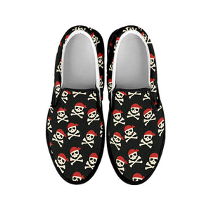 Pirate Skull Crossbones Pattern Print Black Slip On Shoes