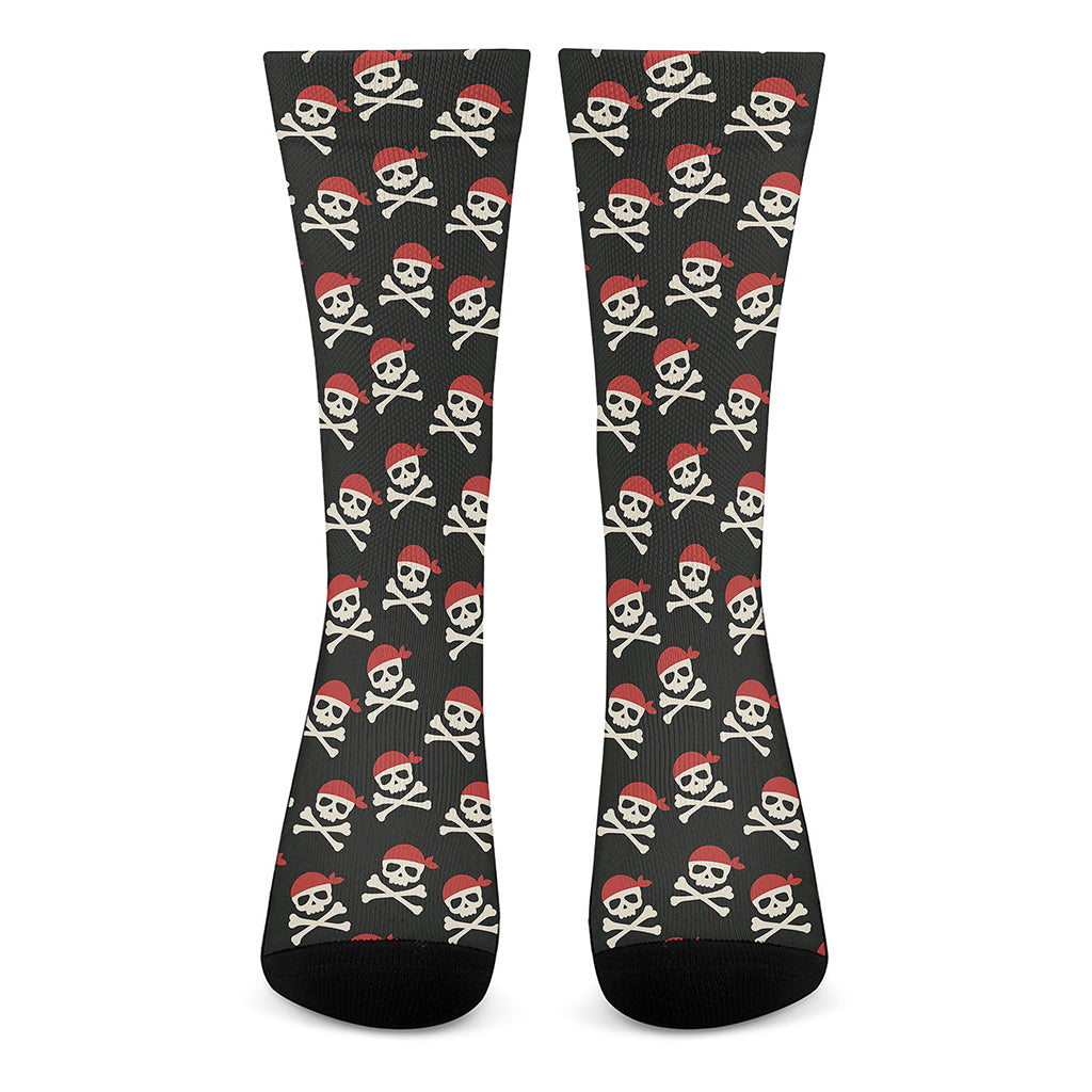 Pirate Skull Crossbones Pattern Print Crew Socks