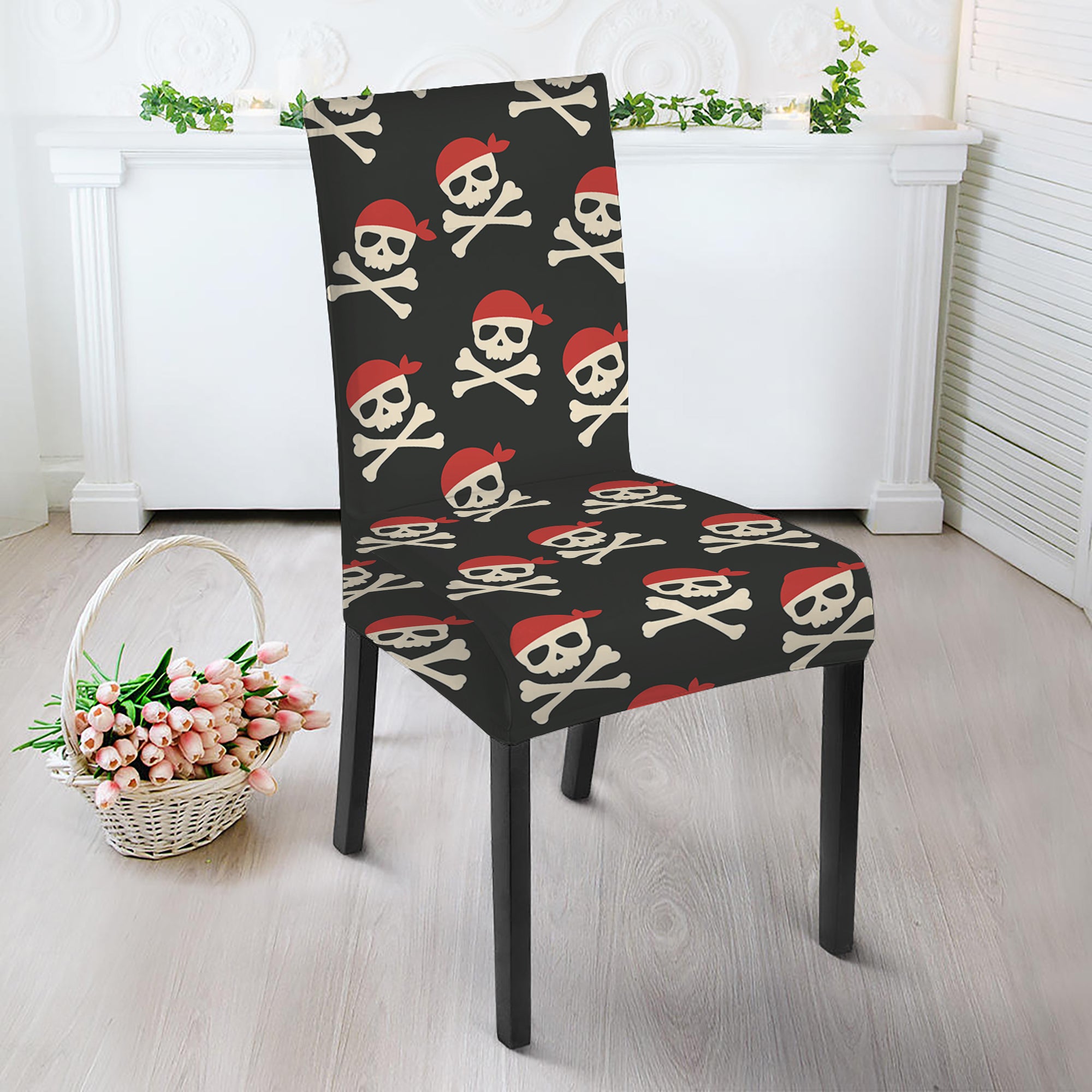 Pirate Skull Crossbones Pattern Print Dining Chair Slipcover