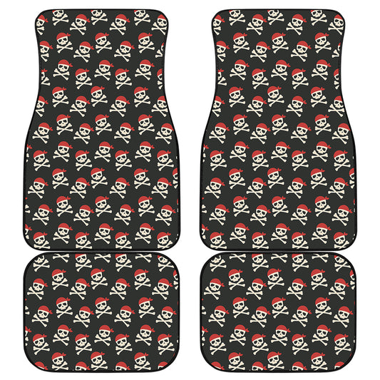 Pirate Skull Crossbones Pattern Print Front and Back Car Floor Mats