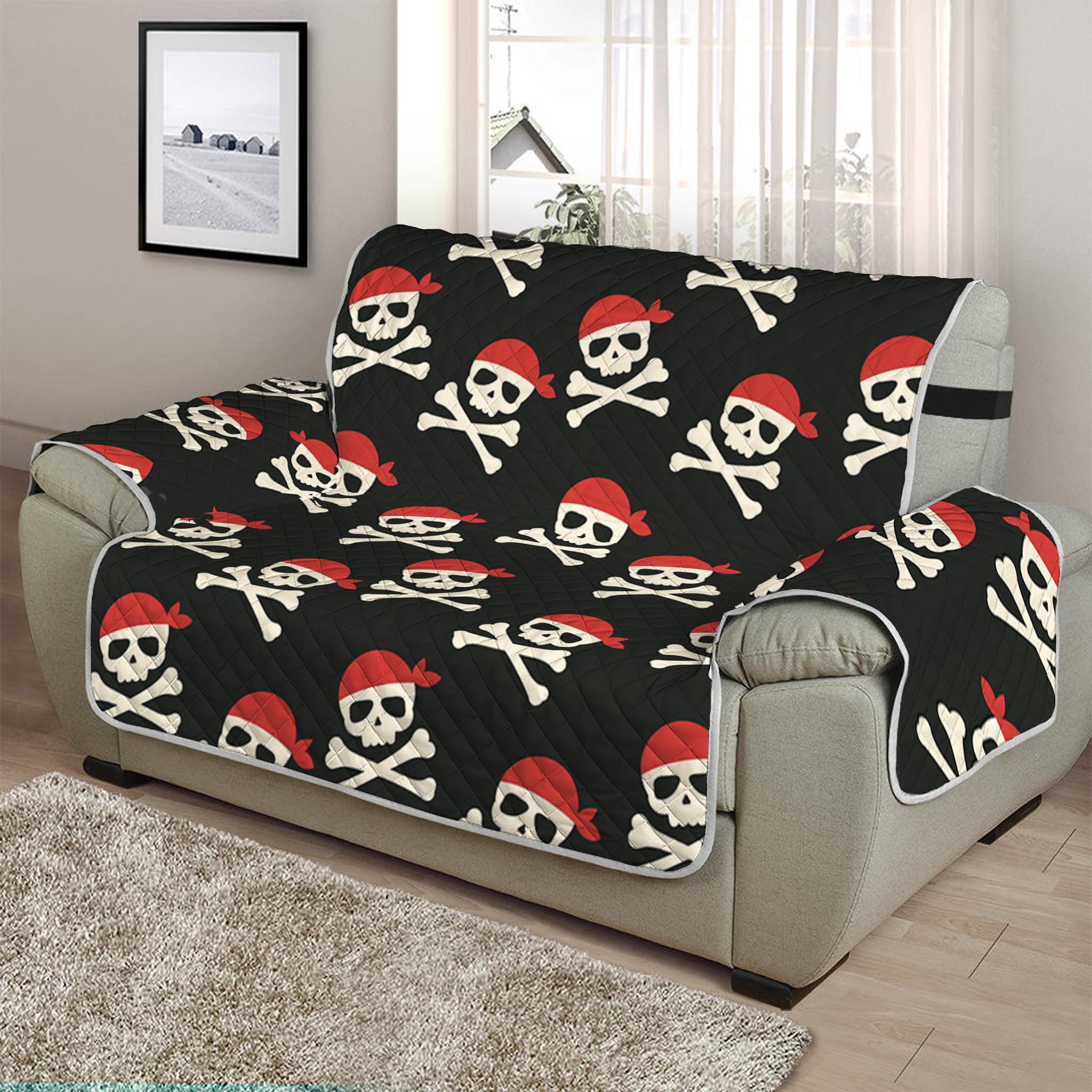 Pirate Skull Crossbones Pattern Print Half Sofa Protector