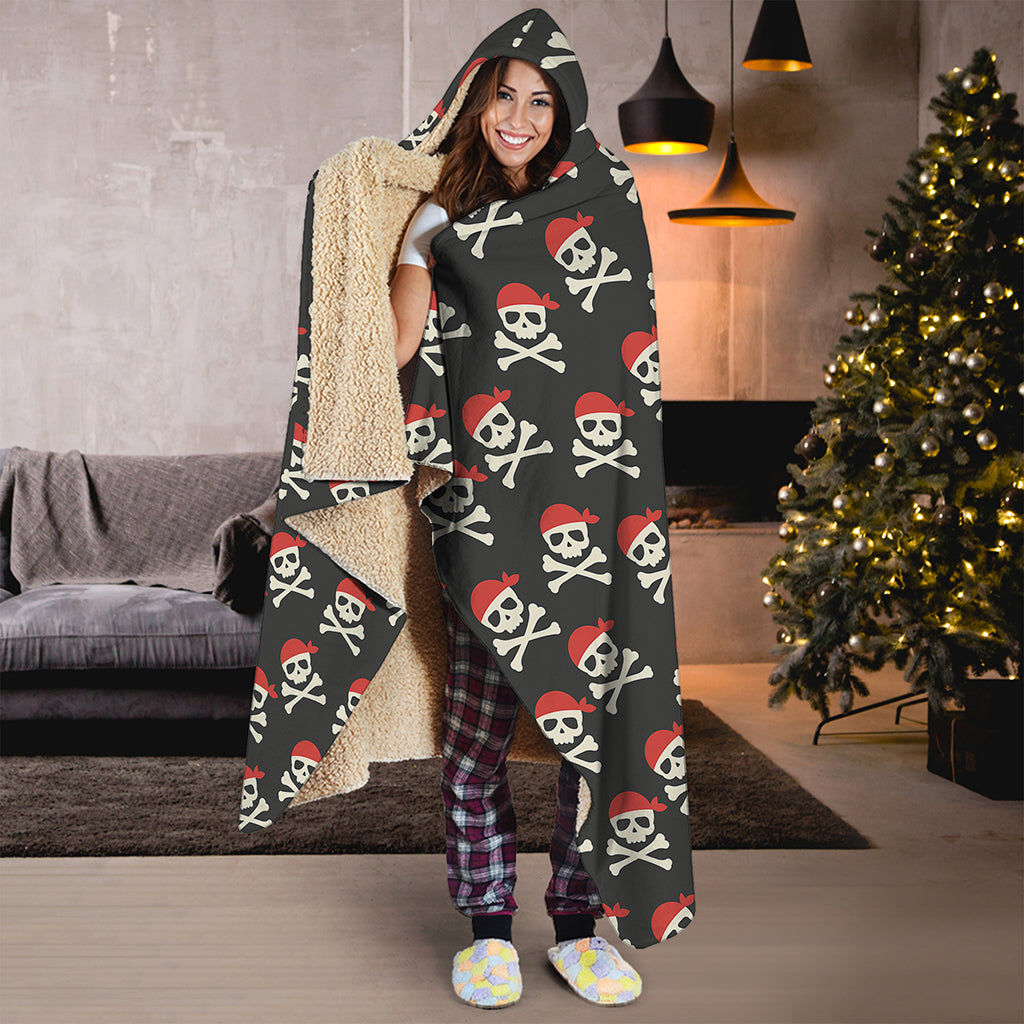 Pirate Skull Crossbones Pattern Print Hooded Blanket