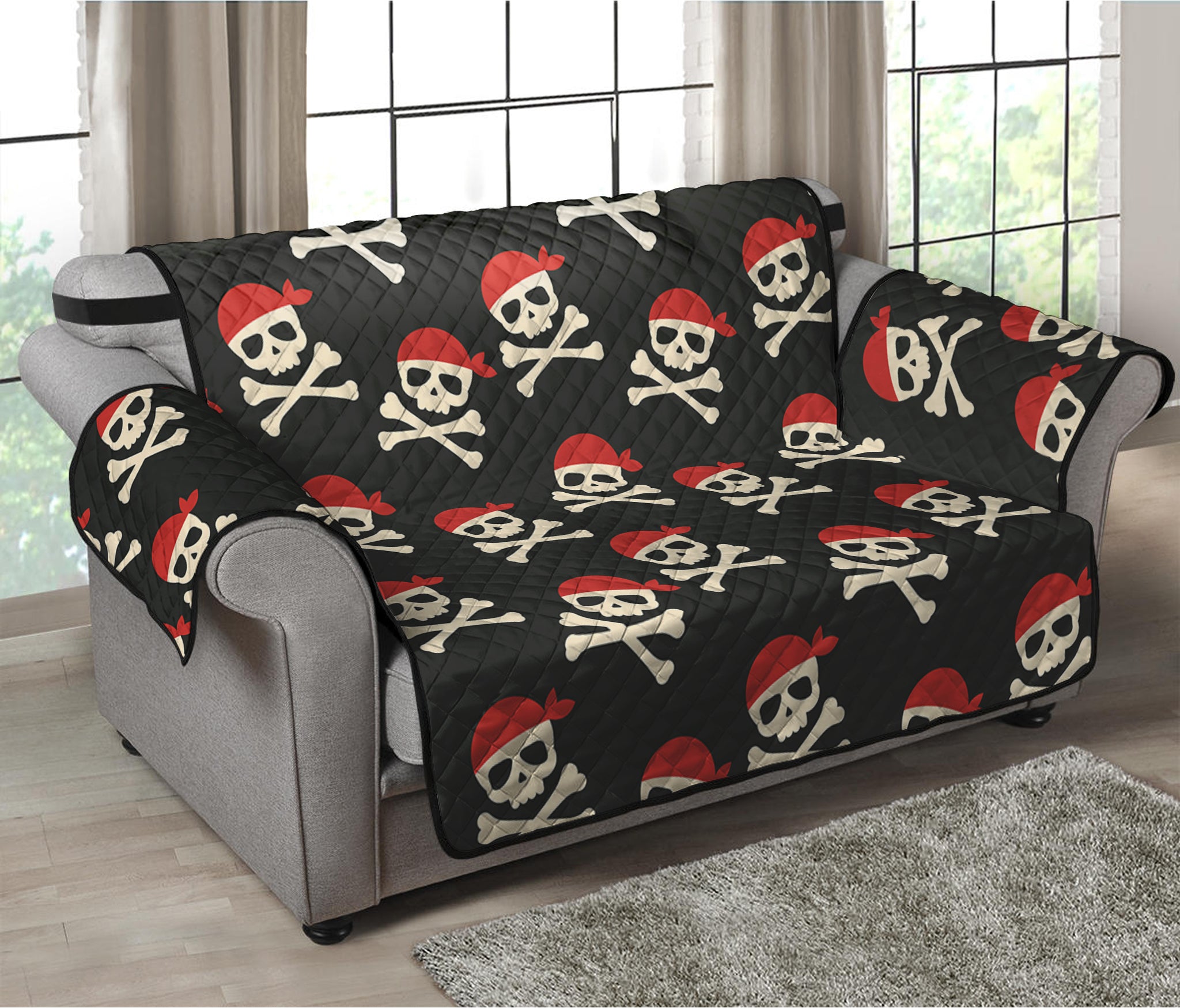 Pirate Skull Crossbones Pattern Print Loveseat Protector