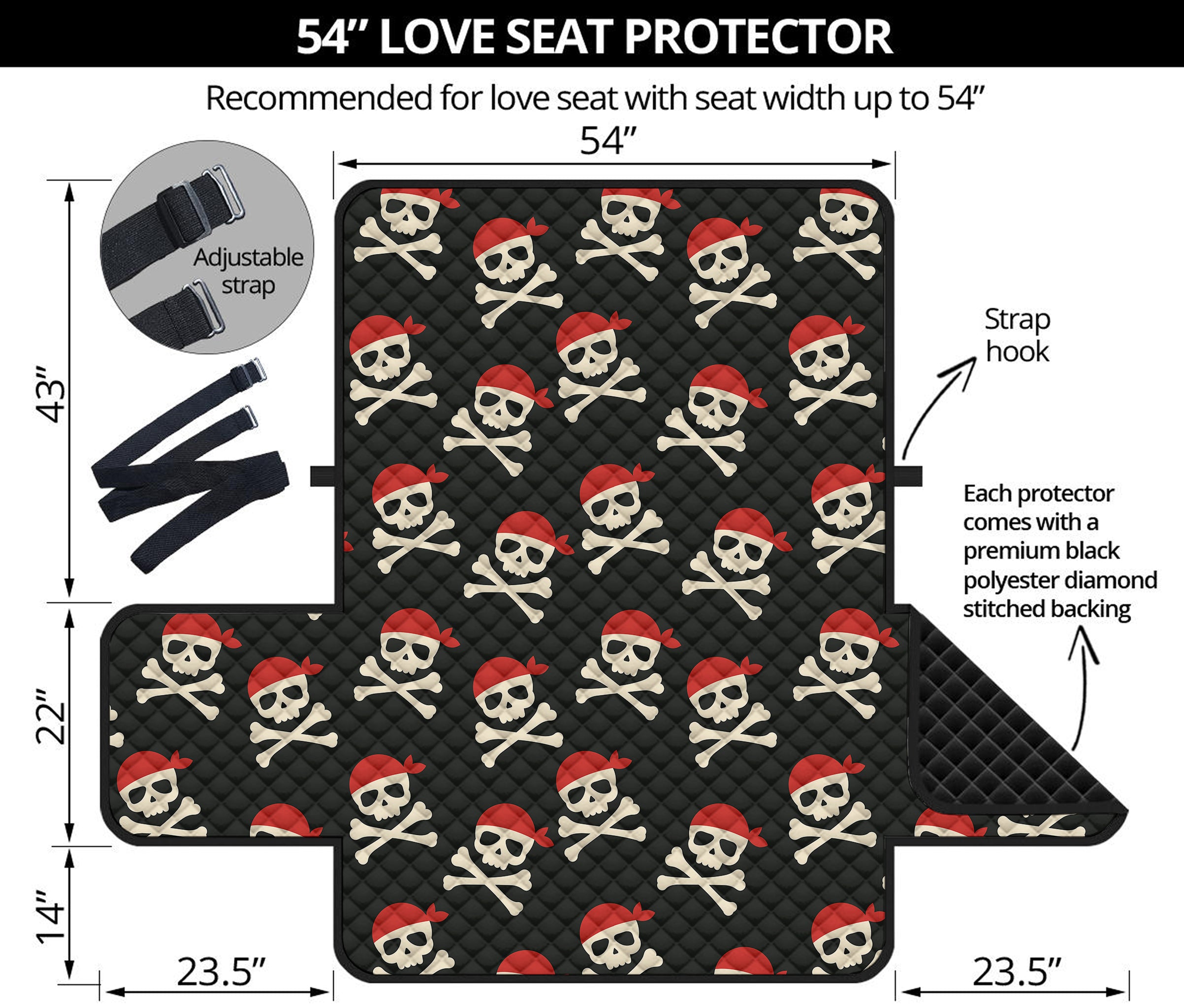 Pirate Skull Crossbones Pattern Print Loveseat Protector