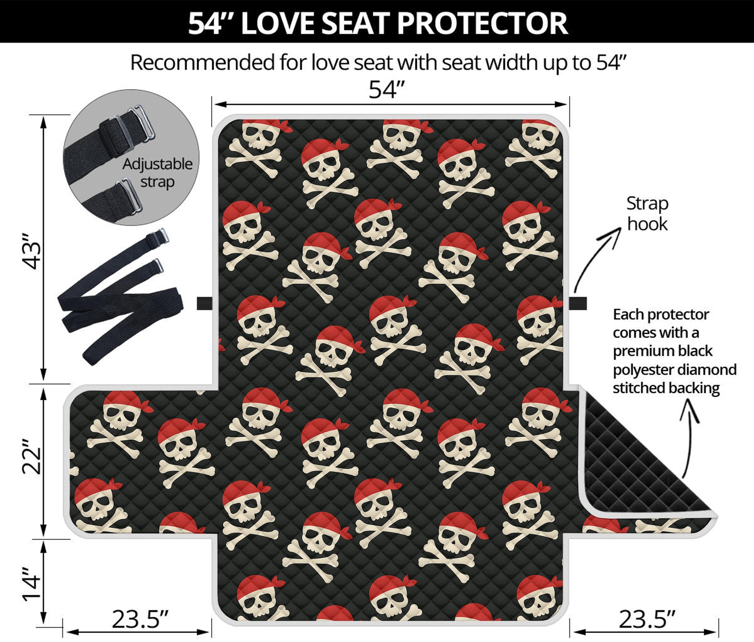 Pirate Skull Crossbones Pattern Print Loveseat Protector