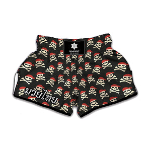 Pirate Skull Crossbones Pattern Print Muay Thai Boxing Shorts