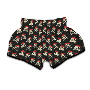 Pirate Skull Crossbones Pattern Print Muay Thai Boxing Shorts