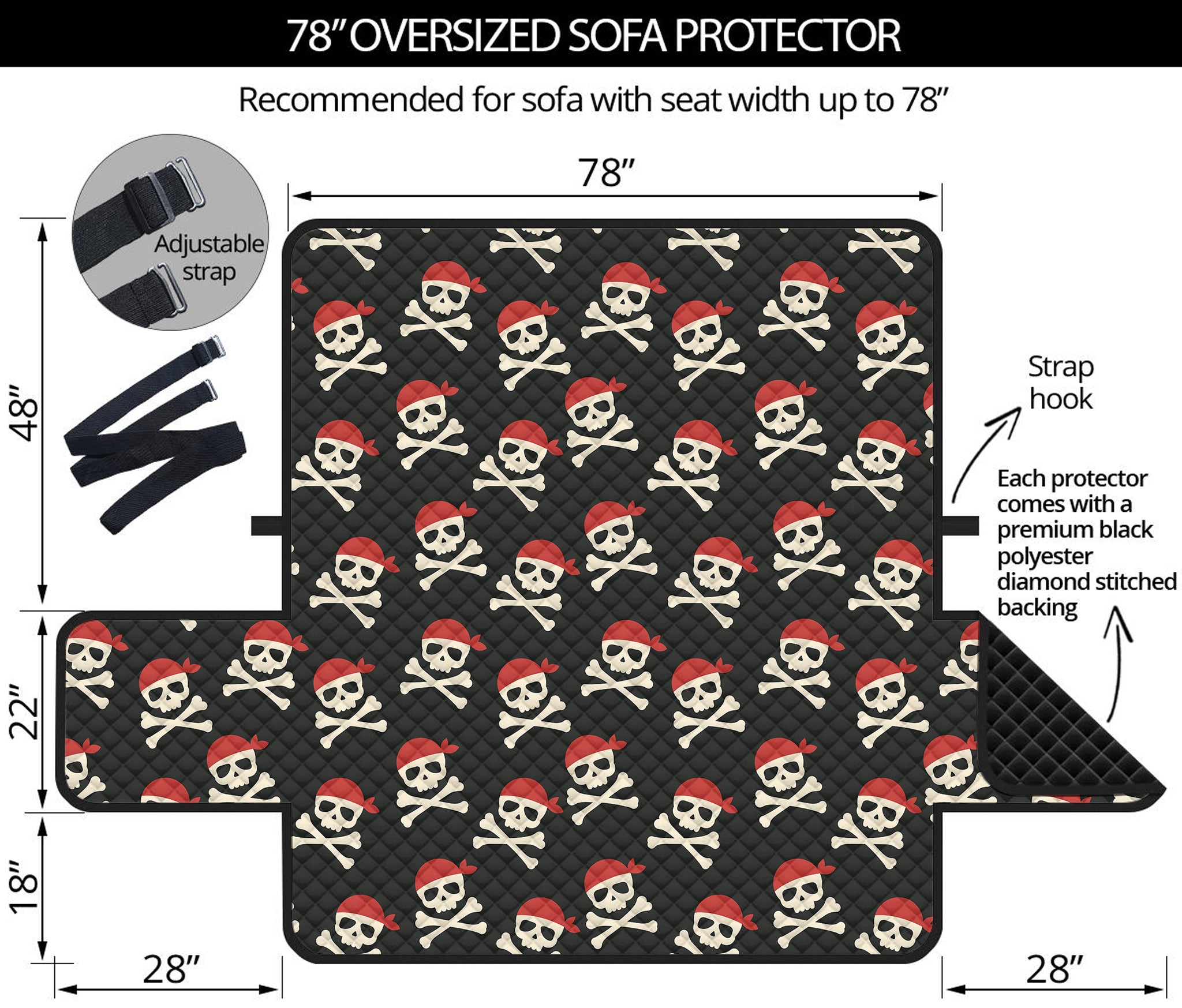 Pirate Skull Crossbones Pattern Print Oversized Sofa Protector