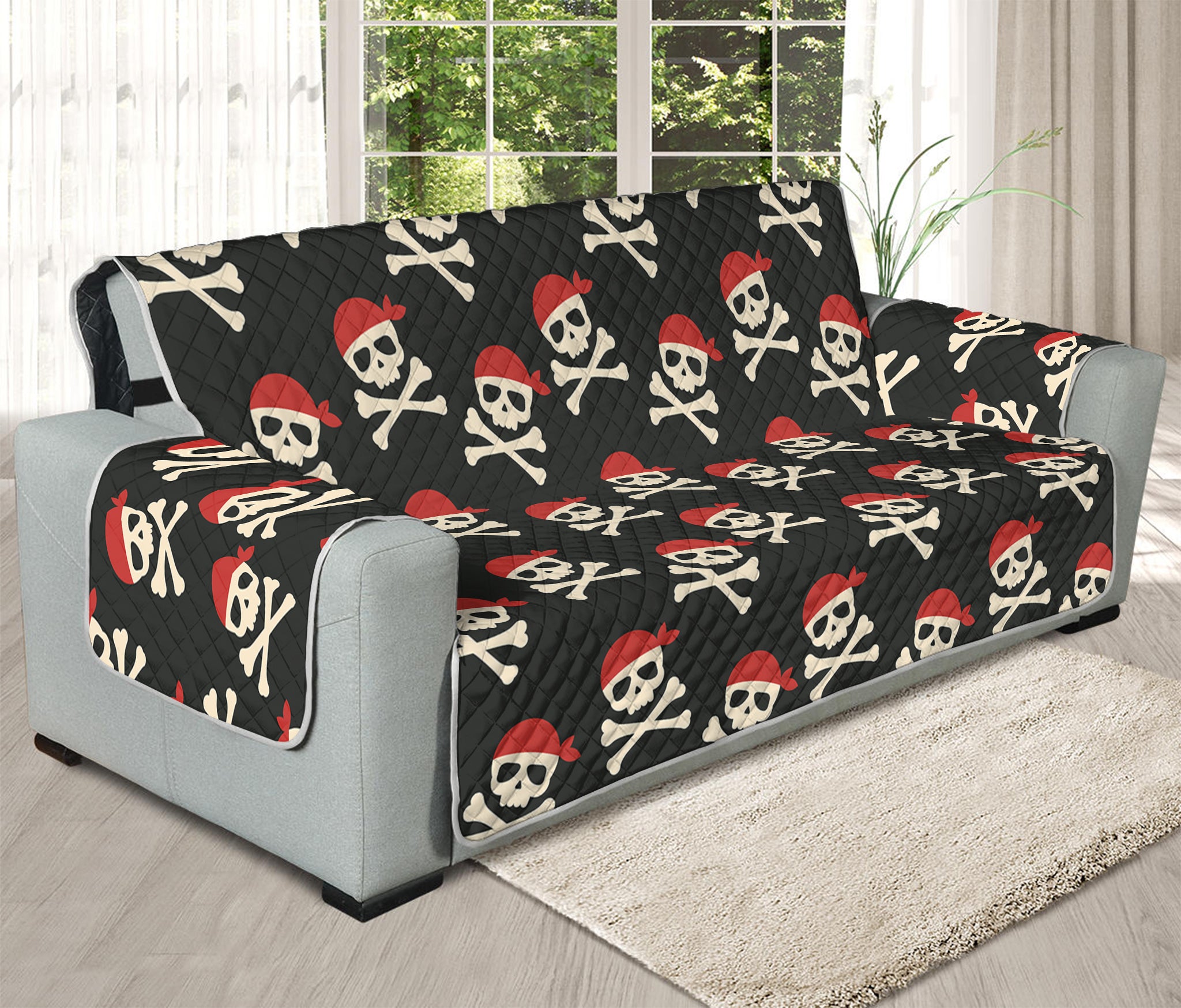 Pirate Skull Crossbones Pattern Print Oversized Sofa Protector