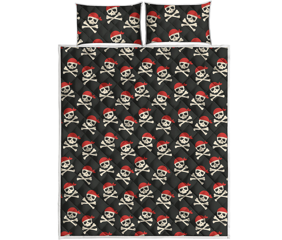 Pirate Skull Crossbones Pattern Print Quilt Bed Set