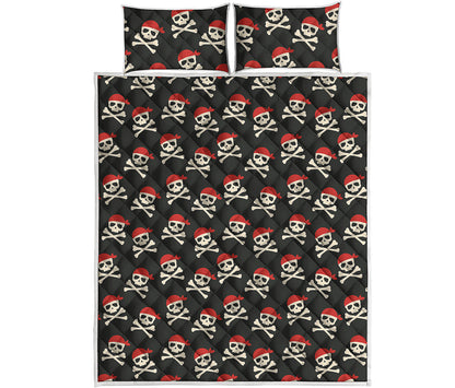 Pirate Skull Crossbones Pattern Print Quilt Bed Set