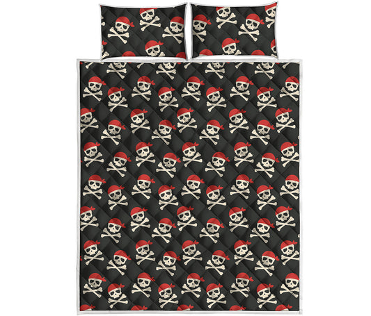 Pirate Skull Crossbones Pattern Print Quilt Bed Set