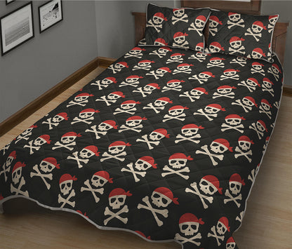 Pirate Skull Crossbones Pattern Print Quilt Bed Set