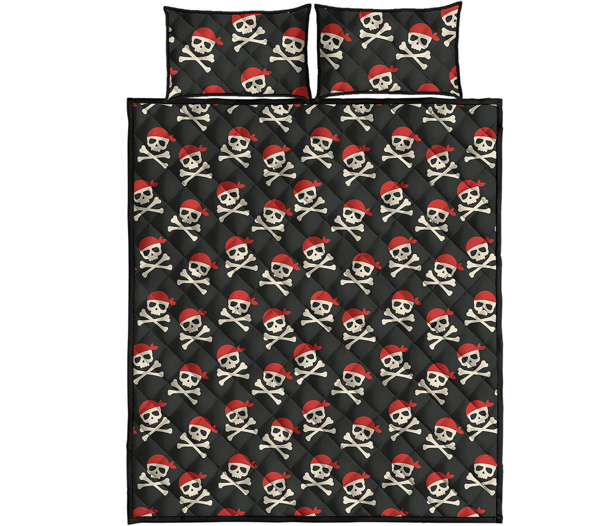 Pirate Skull Crossbones Pattern Print Quilt Bed Set