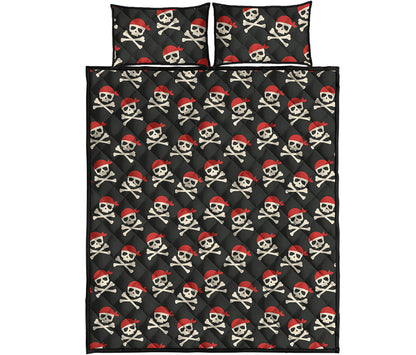 Pirate Skull Crossbones Pattern Print Quilt Bed Set