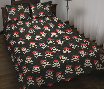 Pirate Skull Crossbones Pattern Print Quilt Bed Set