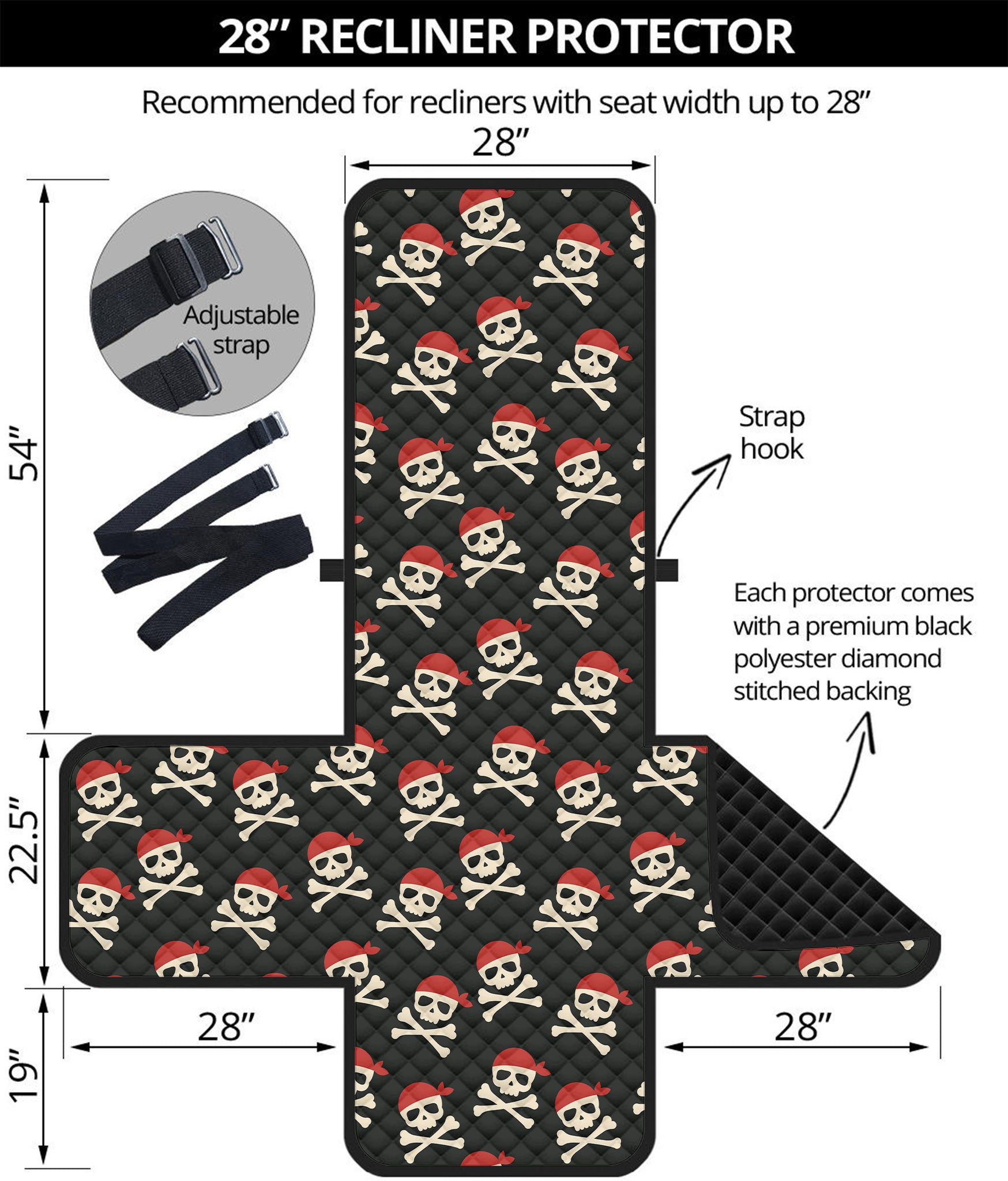 Pirate Skull Crossbones Pattern Print Recliner Protector