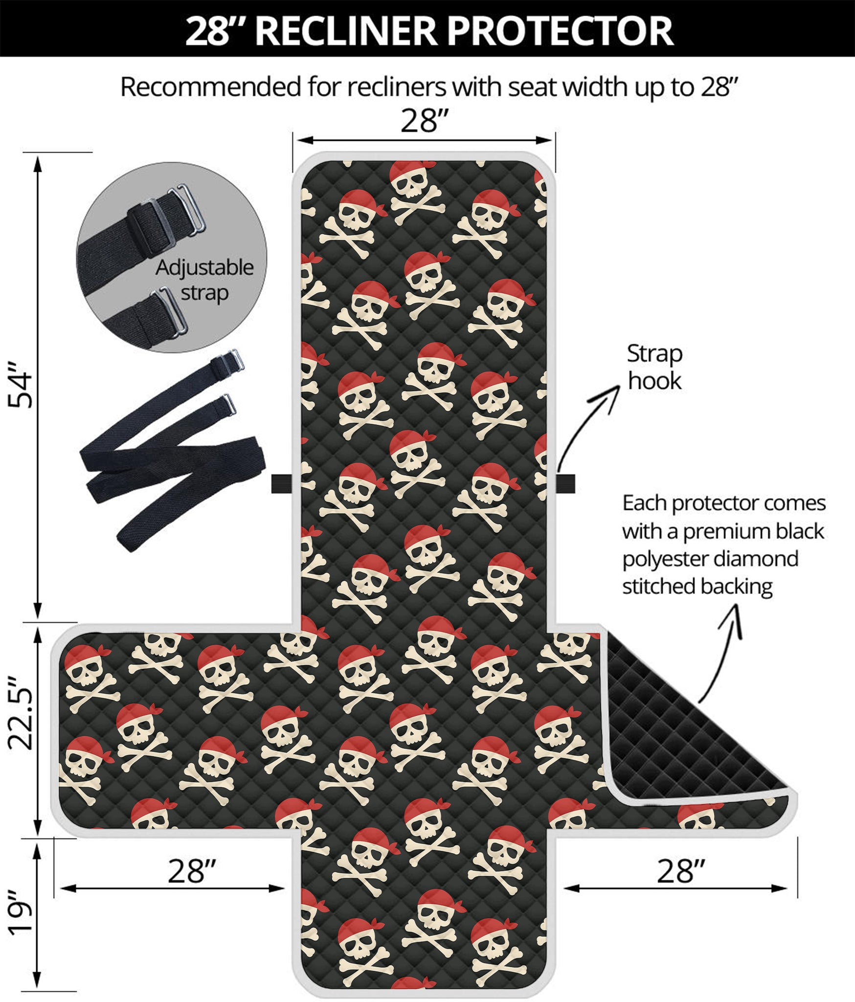 Pirate Skull Crossbones Pattern Print Recliner Protector