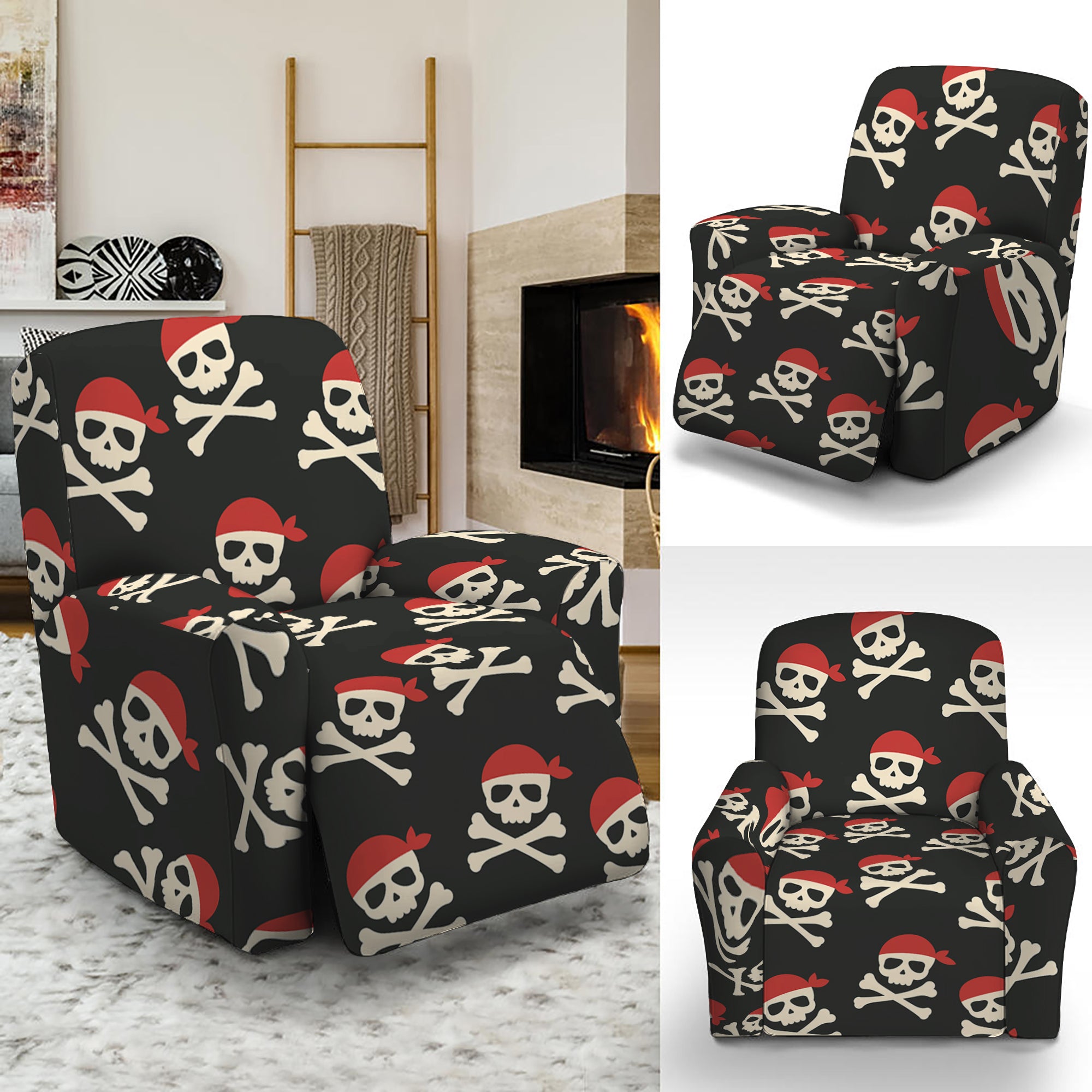 Pirate Skull Crossbones Pattern Print Recliner Slipcover