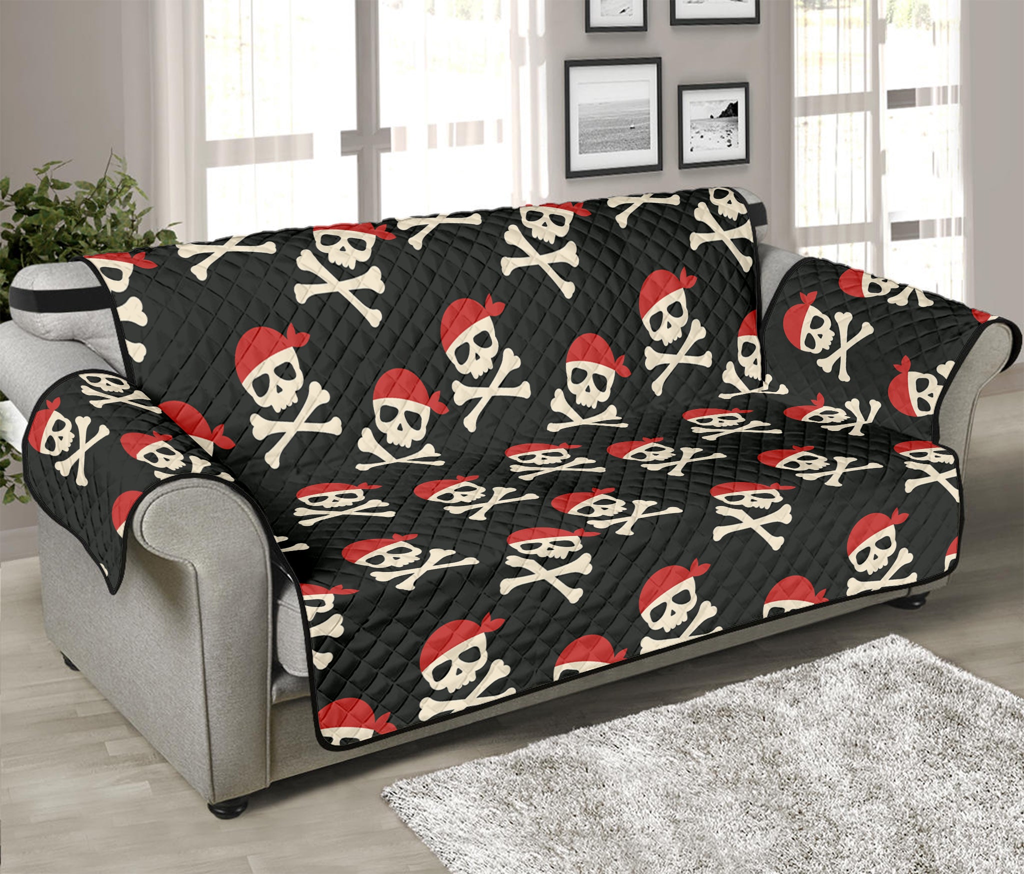 Pirate Skull Crossbones Pattern Print Sofa Protector