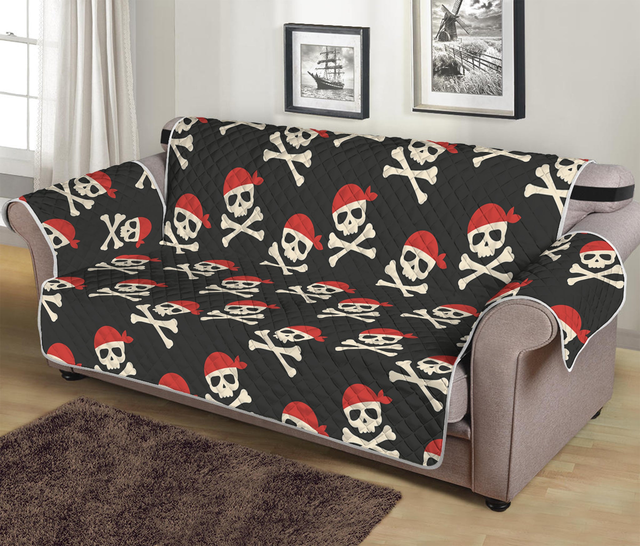 Pirate Skull Crossbones Pattern Print Sofa Protector