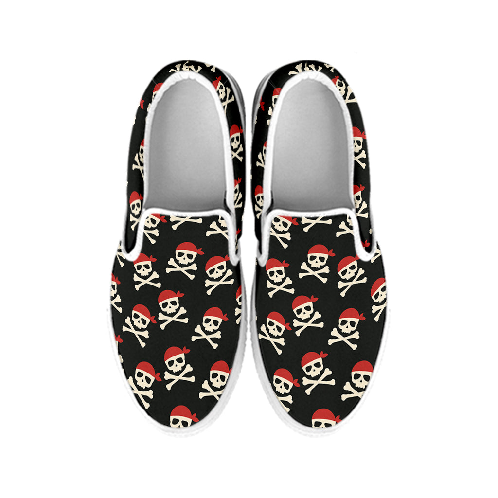 Pirate Skull Crossbones Pattern Print White Slip On Shoes