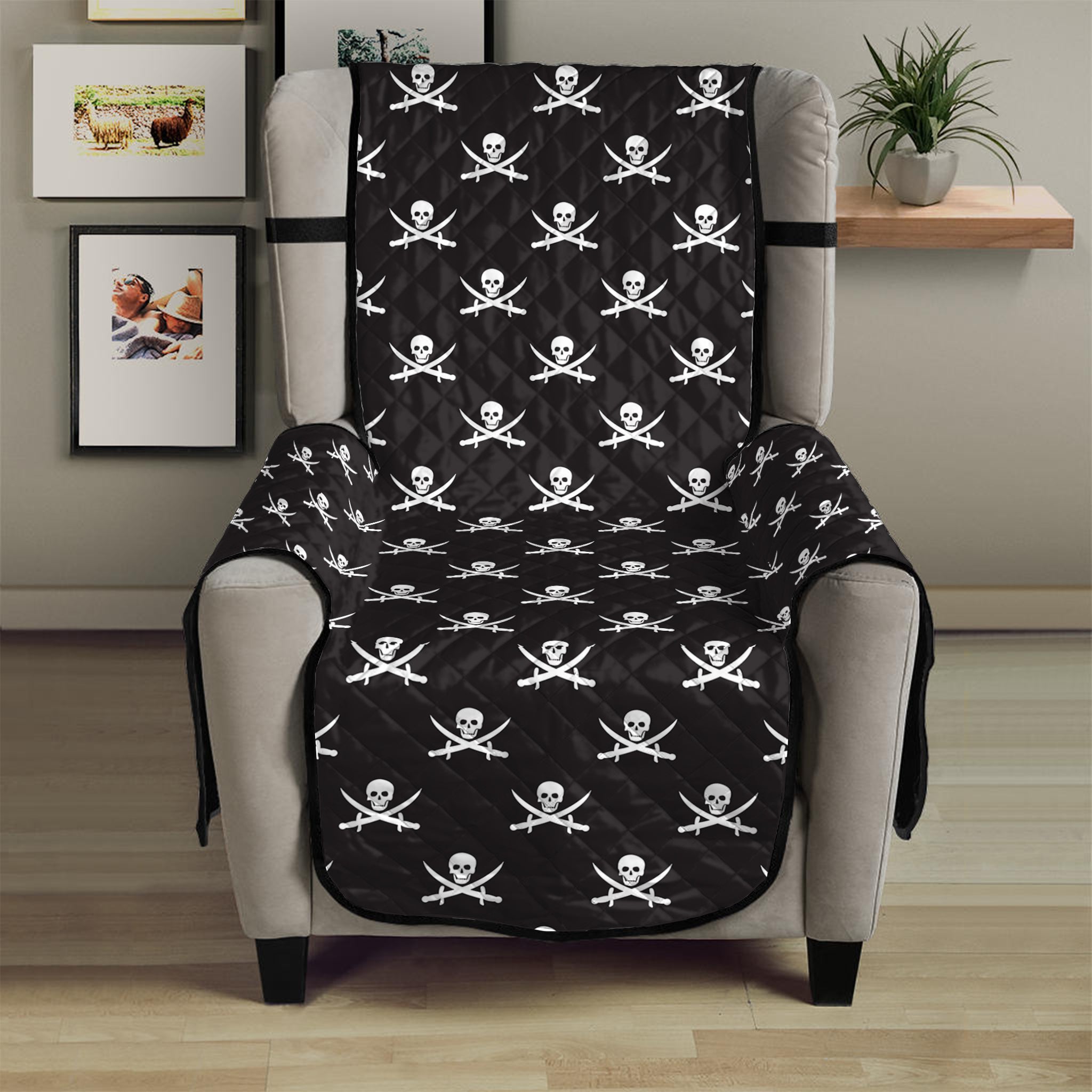 Pirate Skull Symbol Pattern Print Armchair Protector