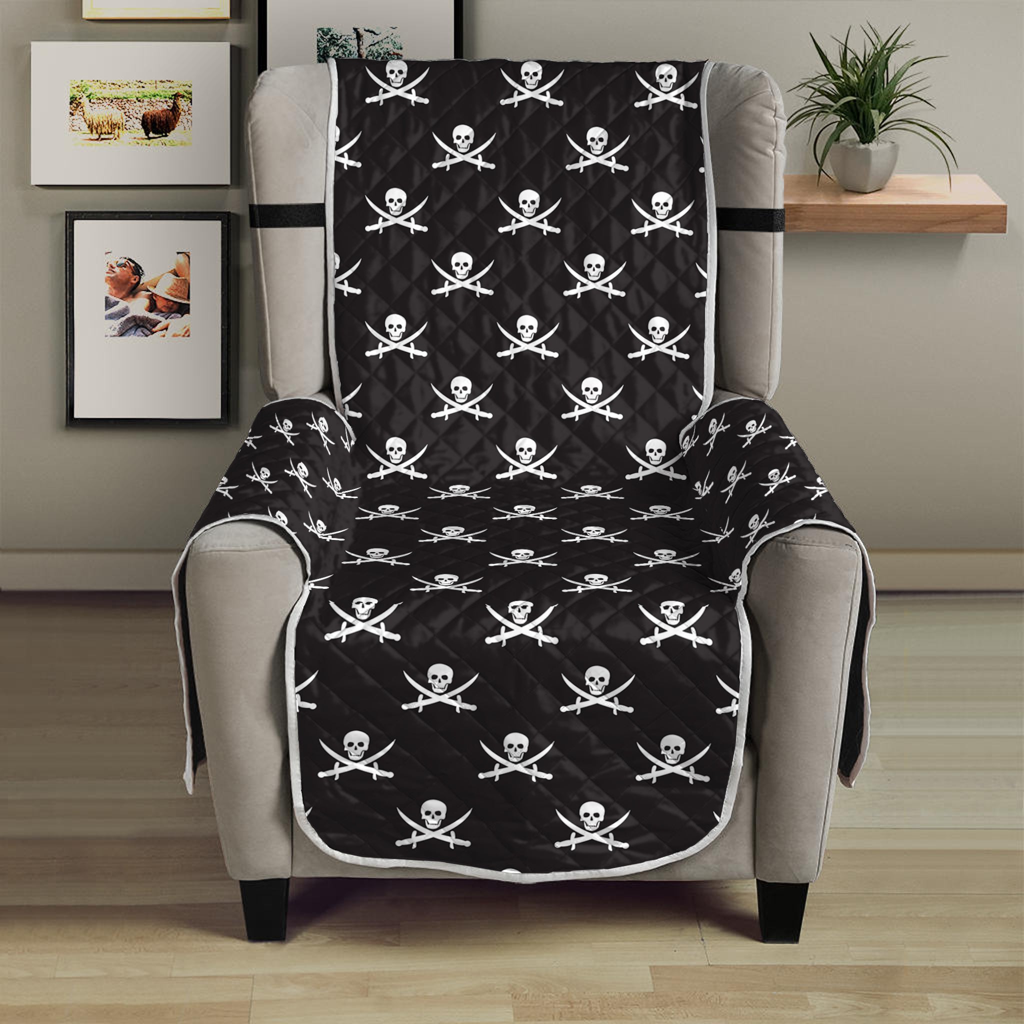 Pirate Skull Symbol Pattern Print Armchair Protector