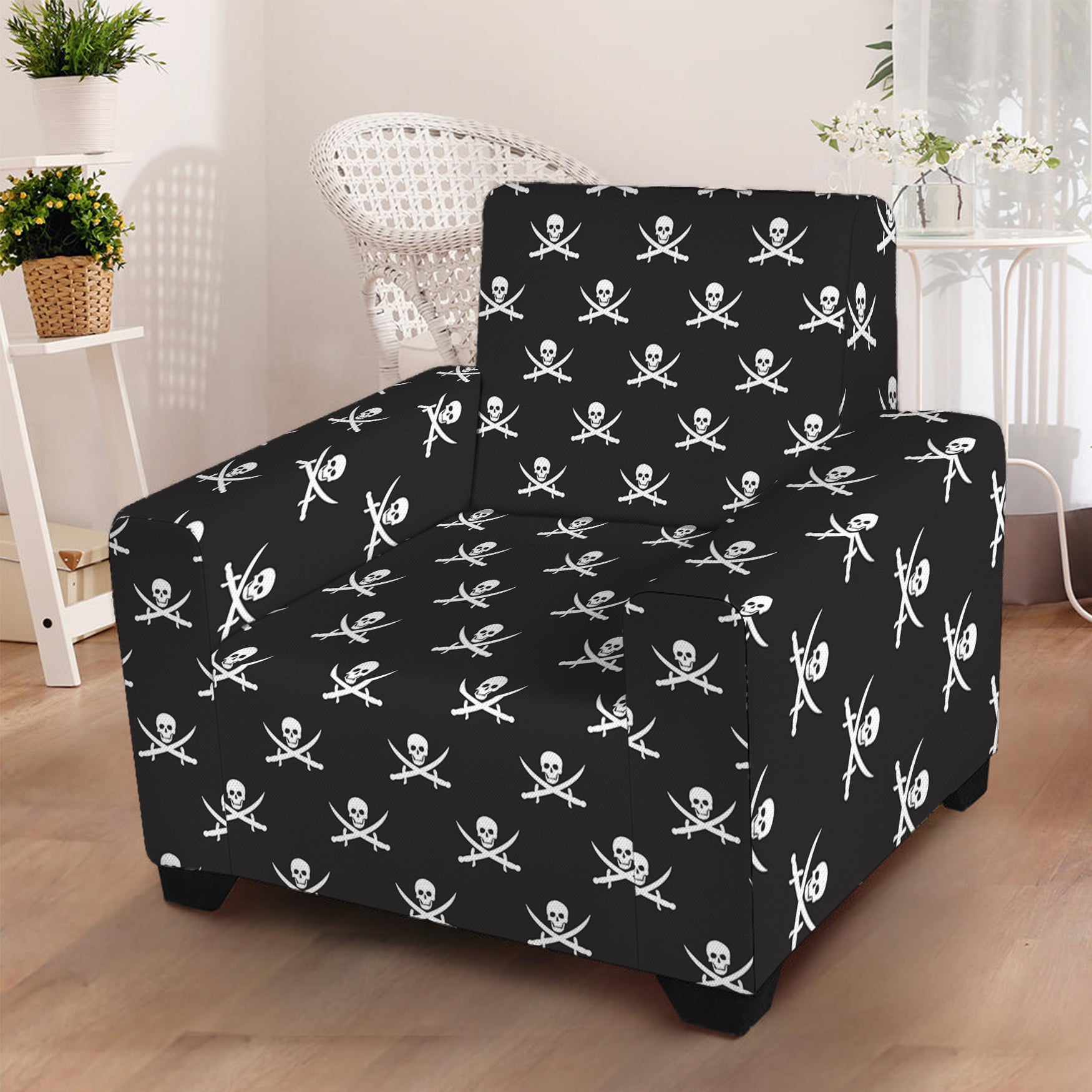 Pirate Skull Symbol Pattern Print Armchair Slipcover