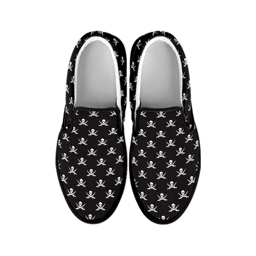 Pirate Skull Symbol Pattern Print Black Slip On Shoes