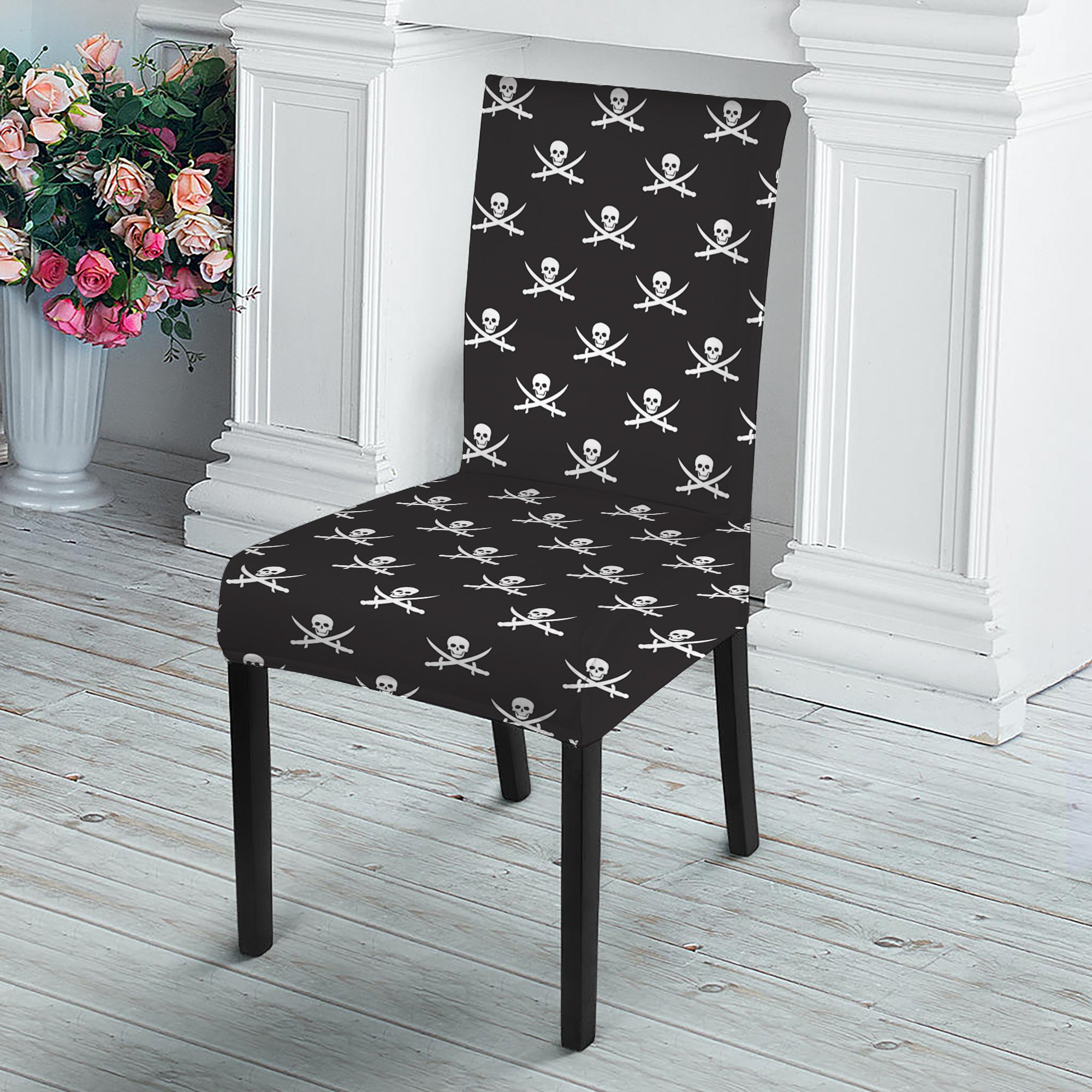 Pirate Skull Symbol Pattern Print Dining Chair Slipcover