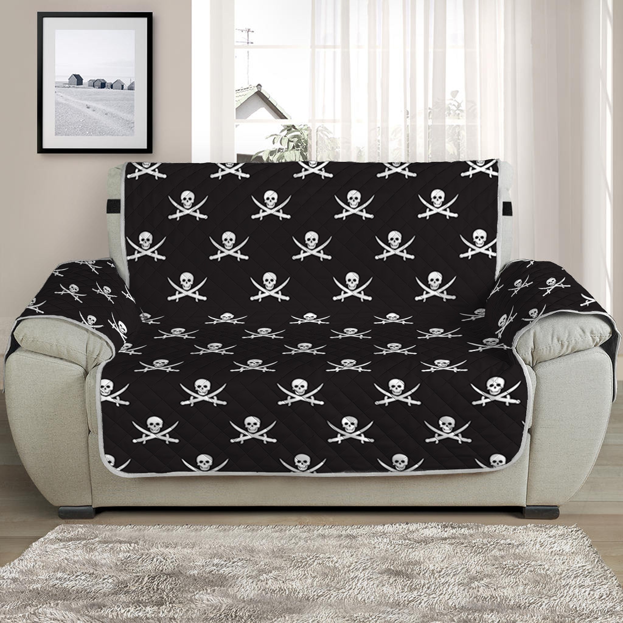 Pirate Skull Symbol Pattern Print Half Sofa Protector