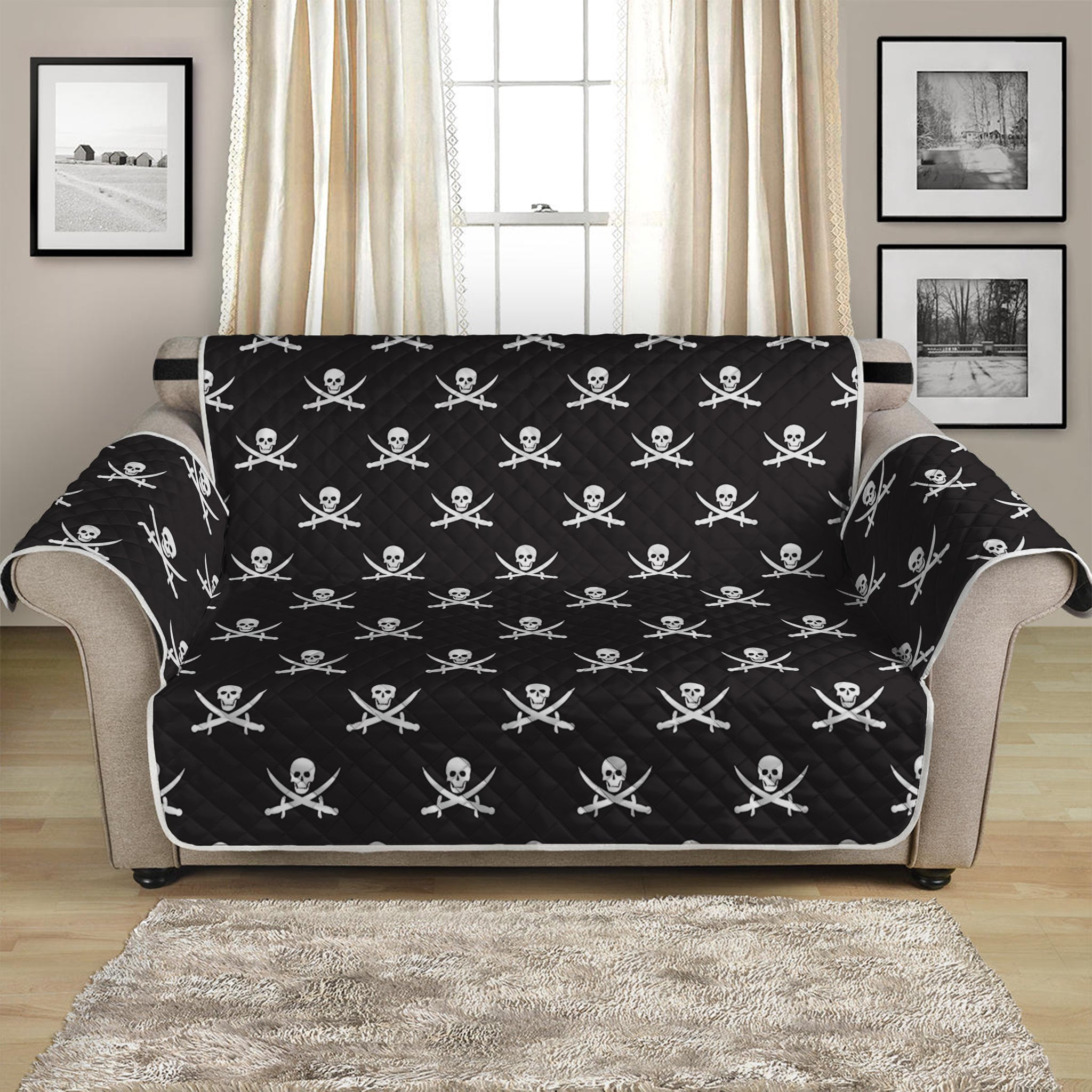 Pirate Skull Symbol Pattern Print Loveseat Protector