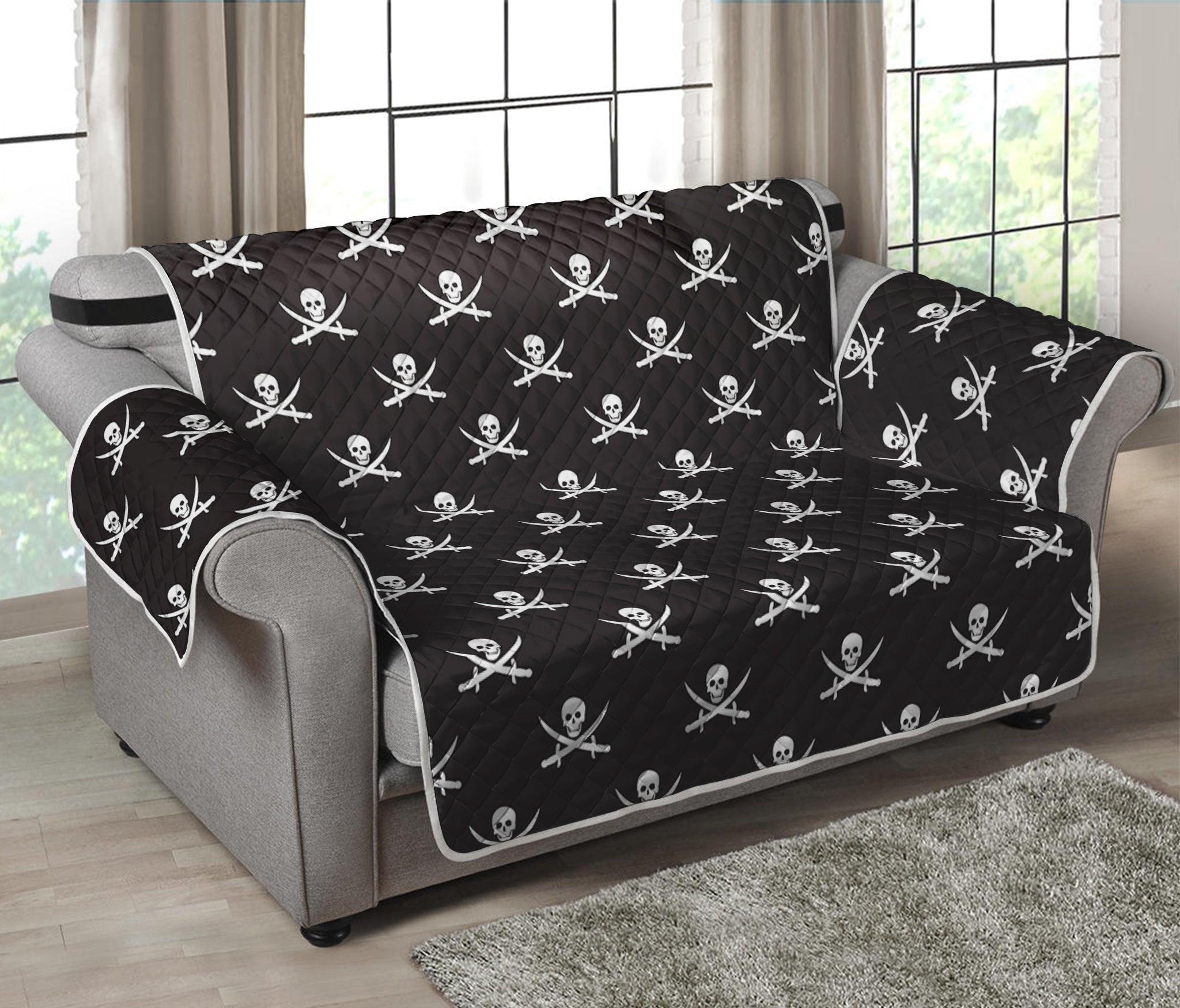 Pirate Skull Symbol Pattern Print Loveseat Protector