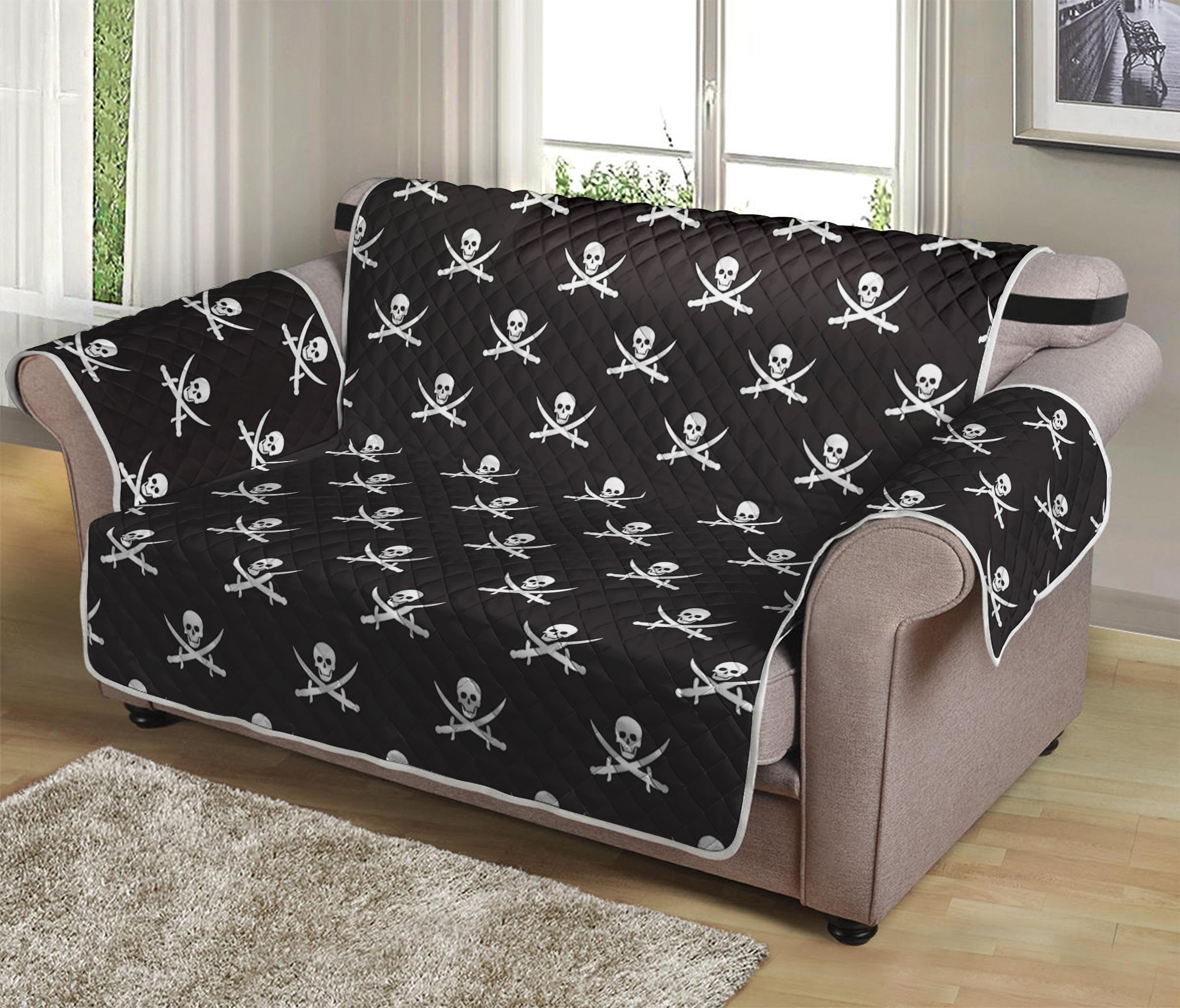 Pirate Skull Symbol Pattern Print Loveseat Protector