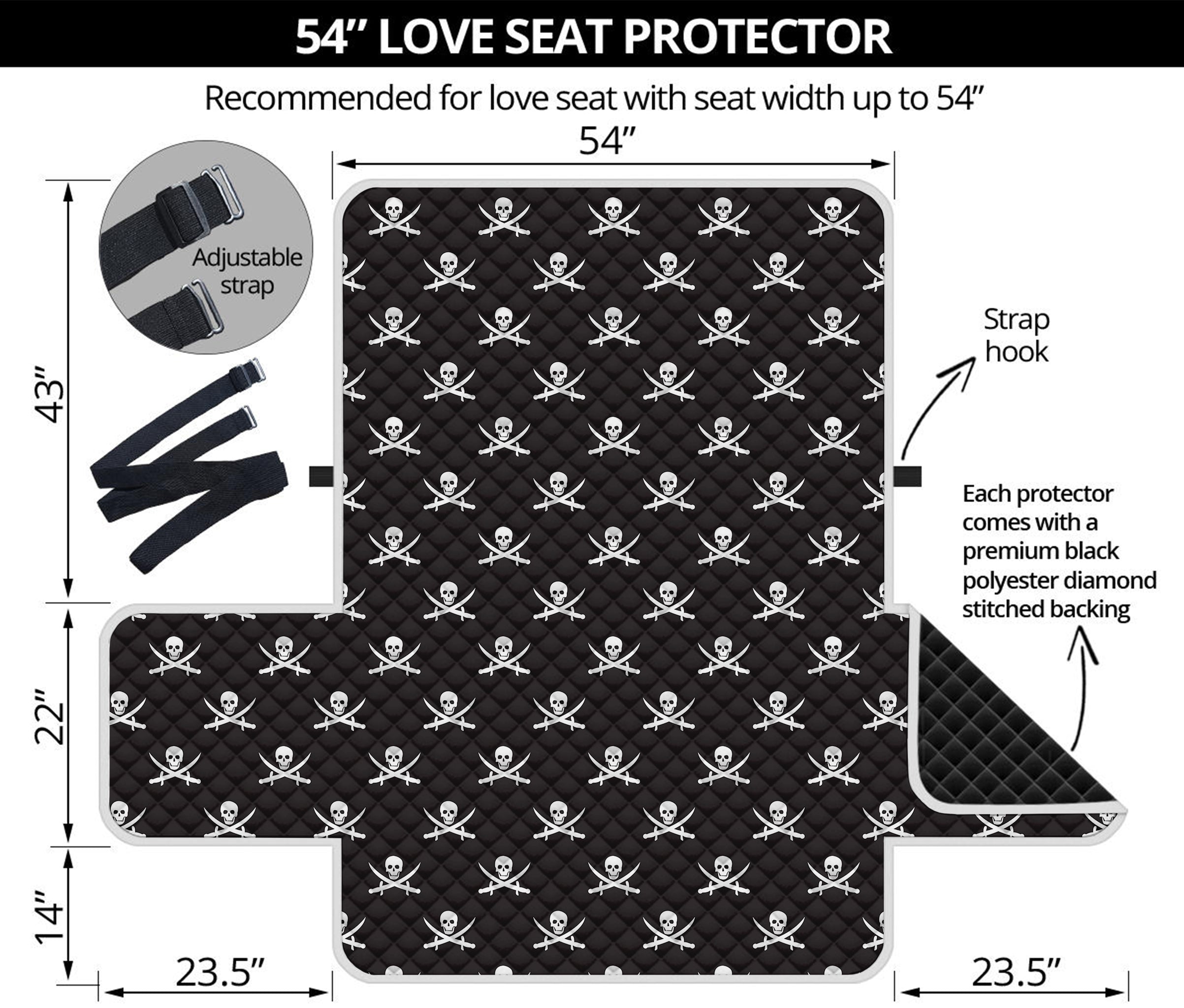 Pirate Skull Symbol Pattern Print Loveseat Protector