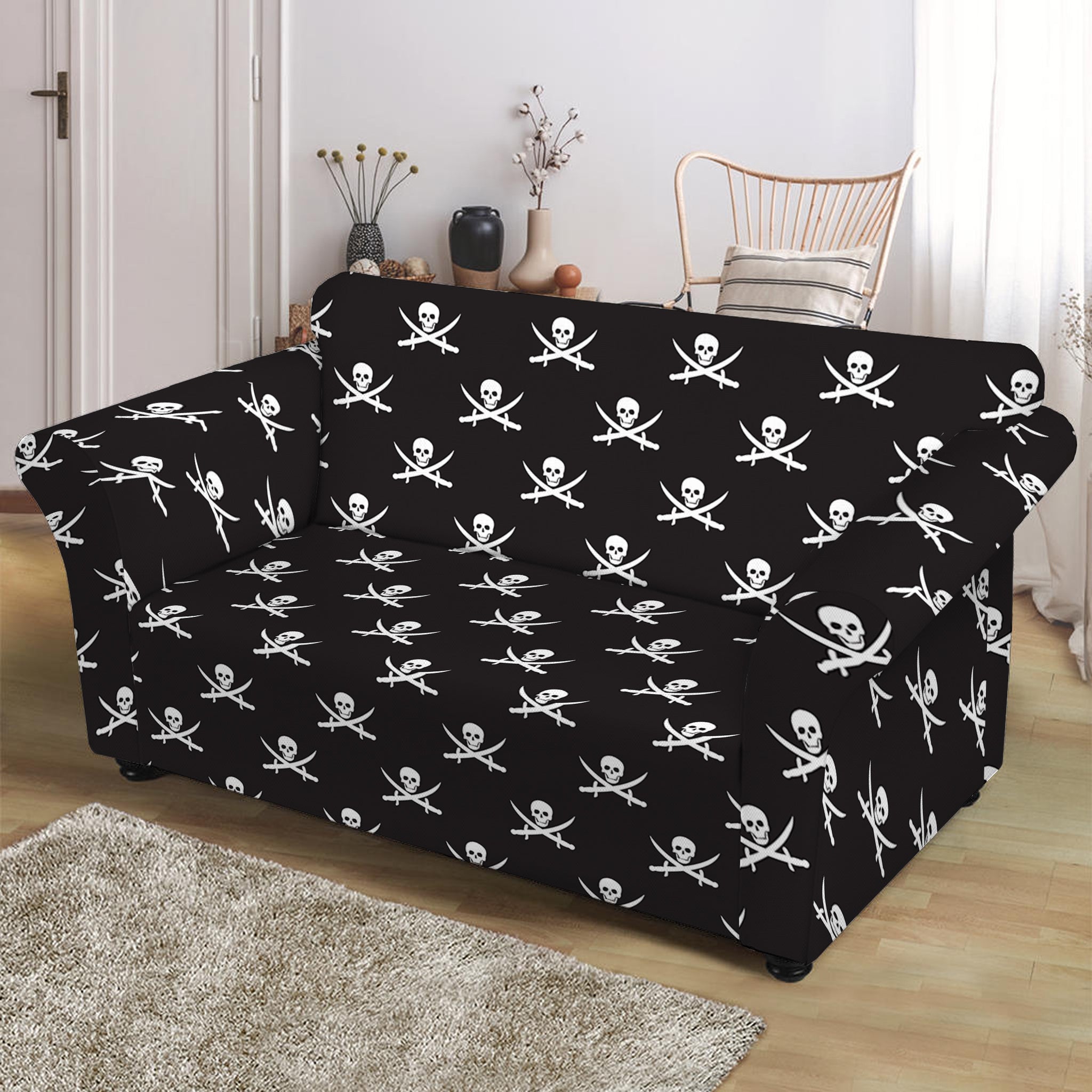 Pirate Skull Symbol Pattern Print Loveseat Slipcover