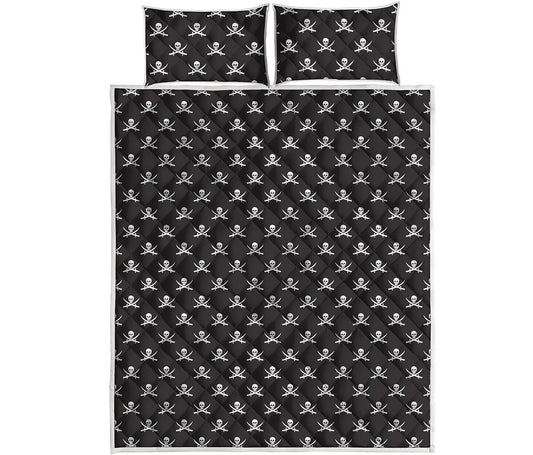 Pirate Skull Symbol Pattern Print Quilt Bed Set