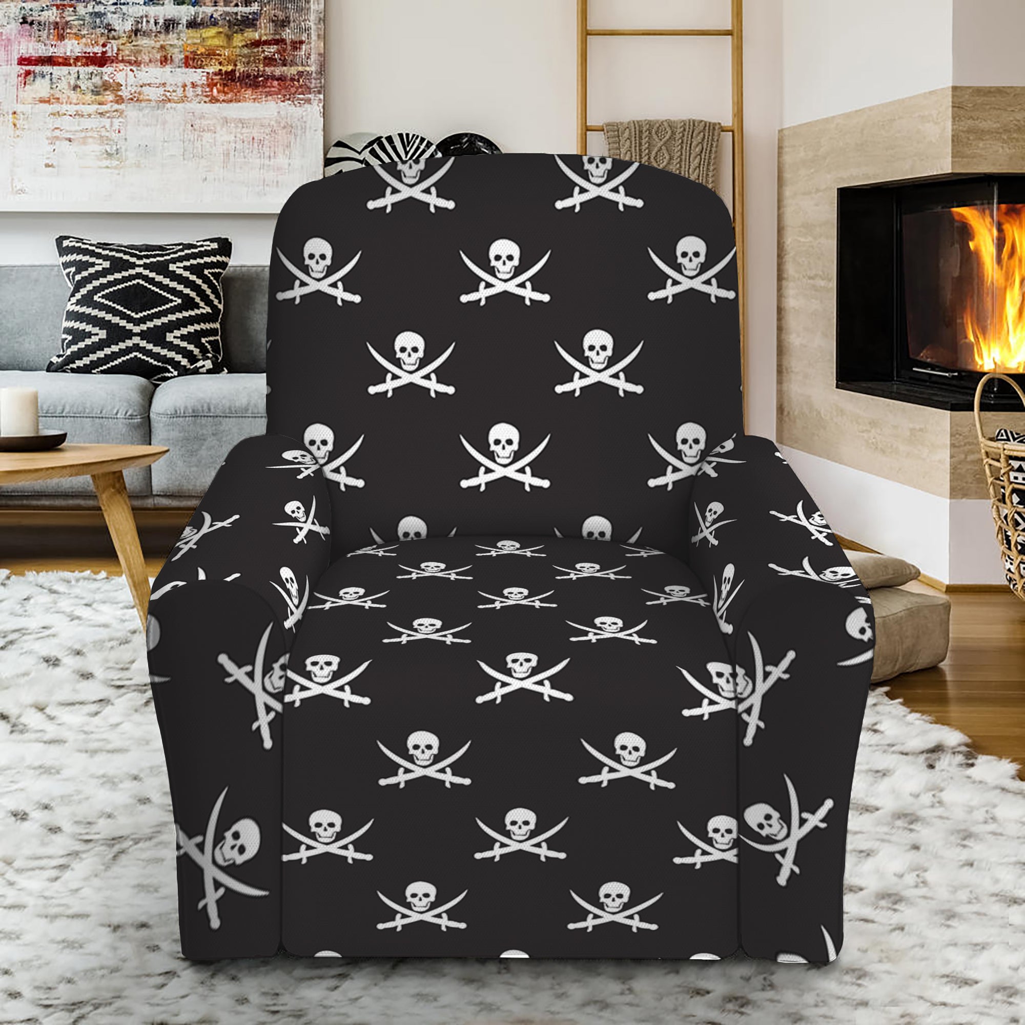 Pirate Skull Symbol Pattern Print Recliner Slipcover