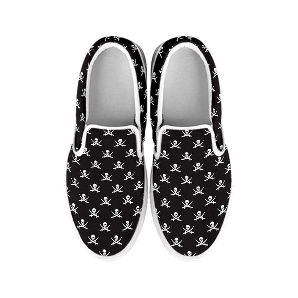 Pirate Skull Symbol Pattern Print White Slip On Shoes