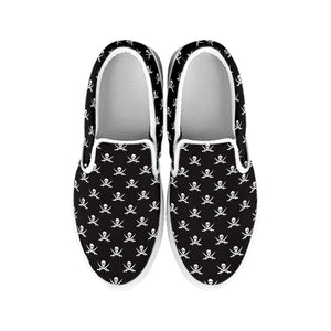 Pirate Skull Symbol Pattern Print White Slip On Shoes