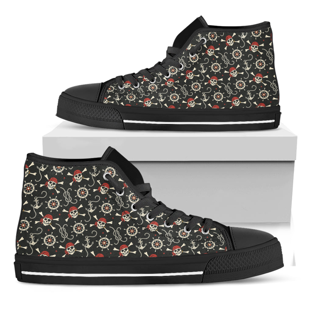 Pirate Theme Pattern Print Black High Top Shoes