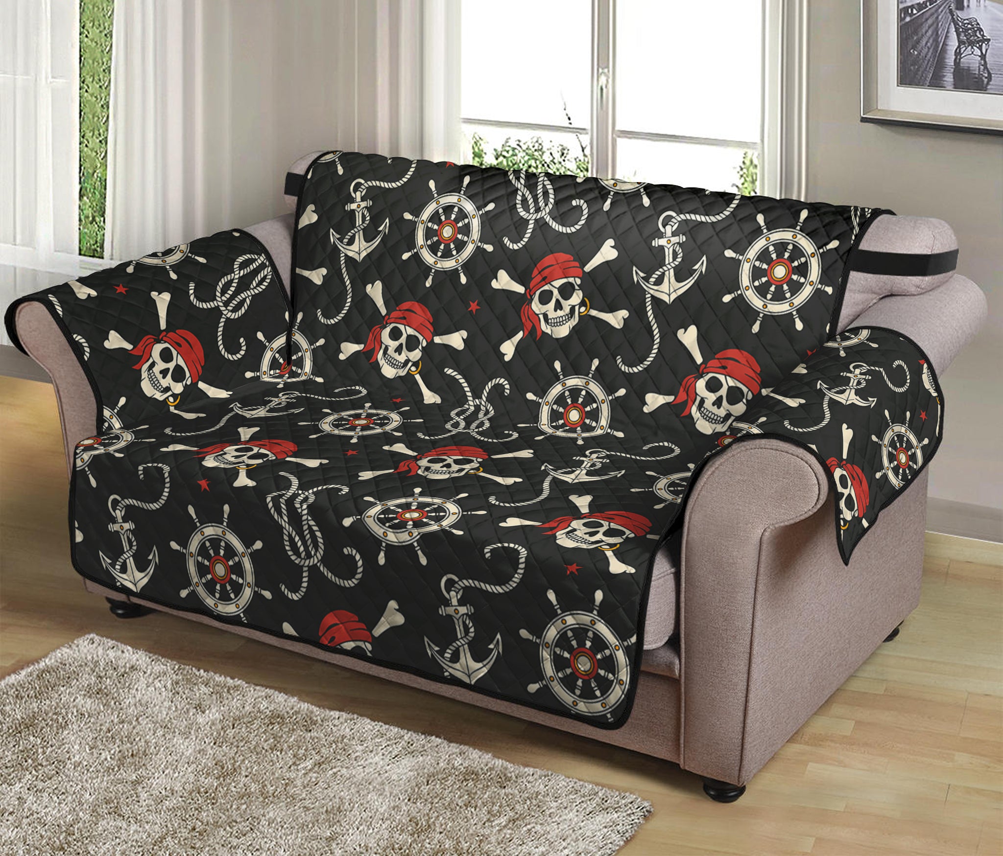 Pirate Theme Pattern Print Loveseat Protector